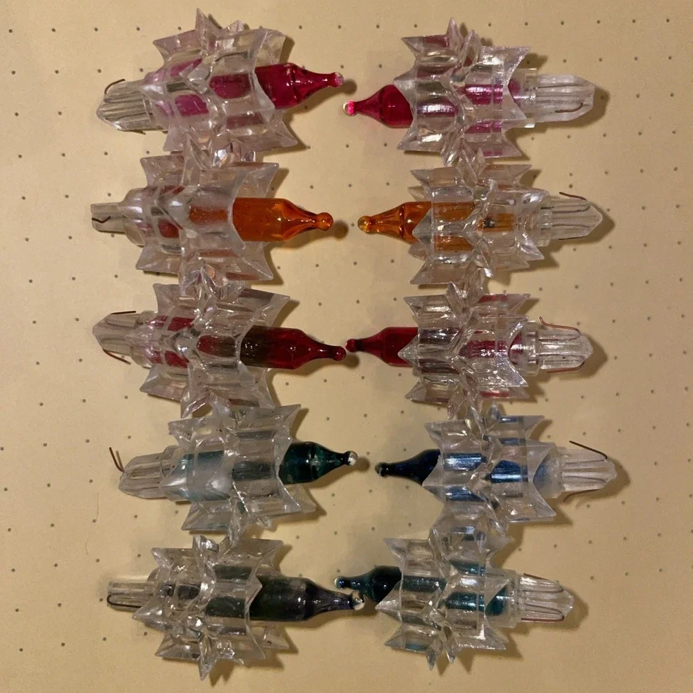 x10 Vintage Atomic Starburst Star Christmas Light Reflector Clear Covers w Bulbs